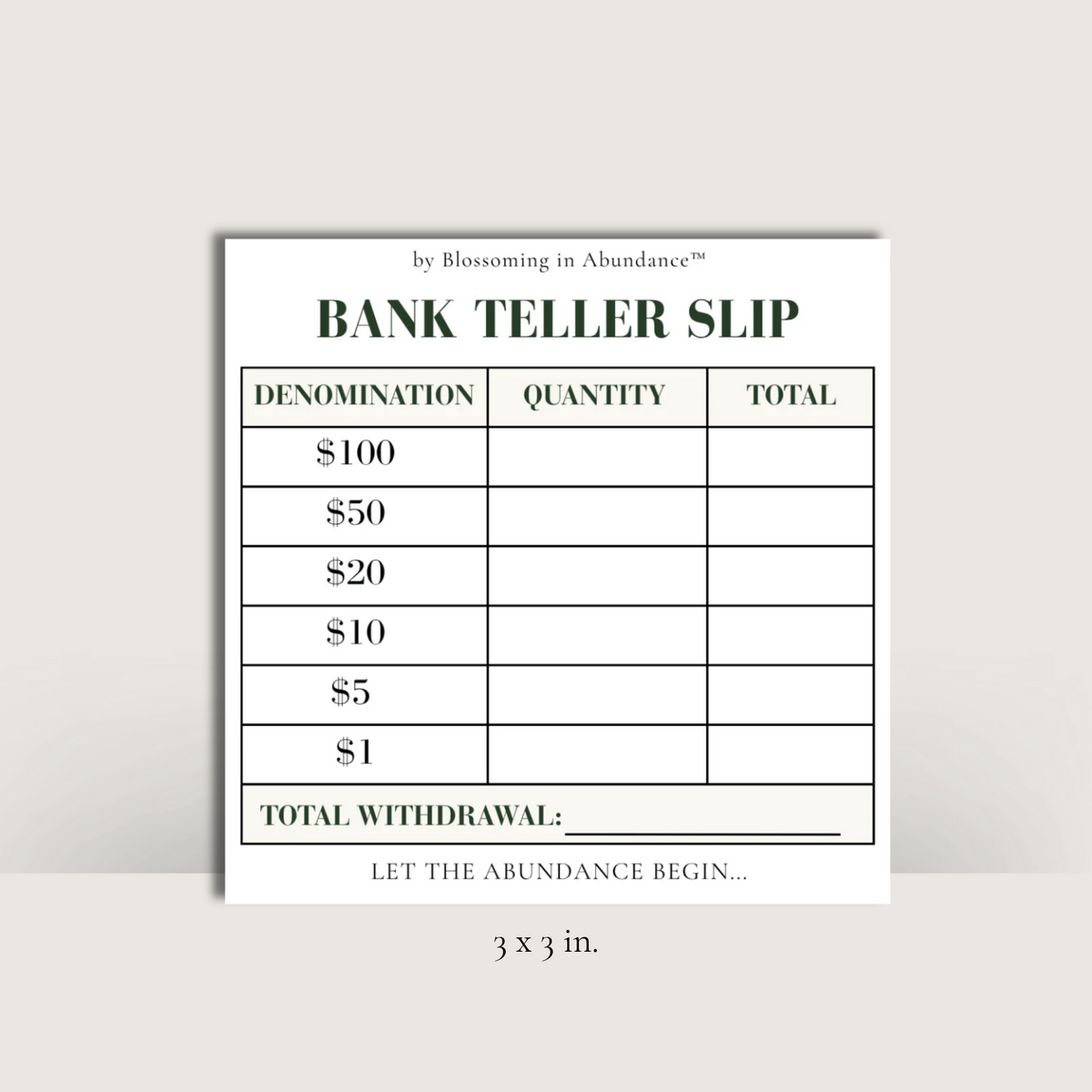 Bank Teller Slip